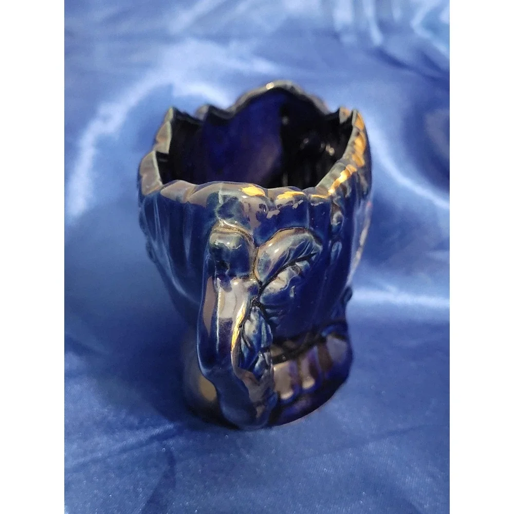 Porcelain Decorative Bowl Cobalt Blue with Hand-painted Gold Trim and Birds